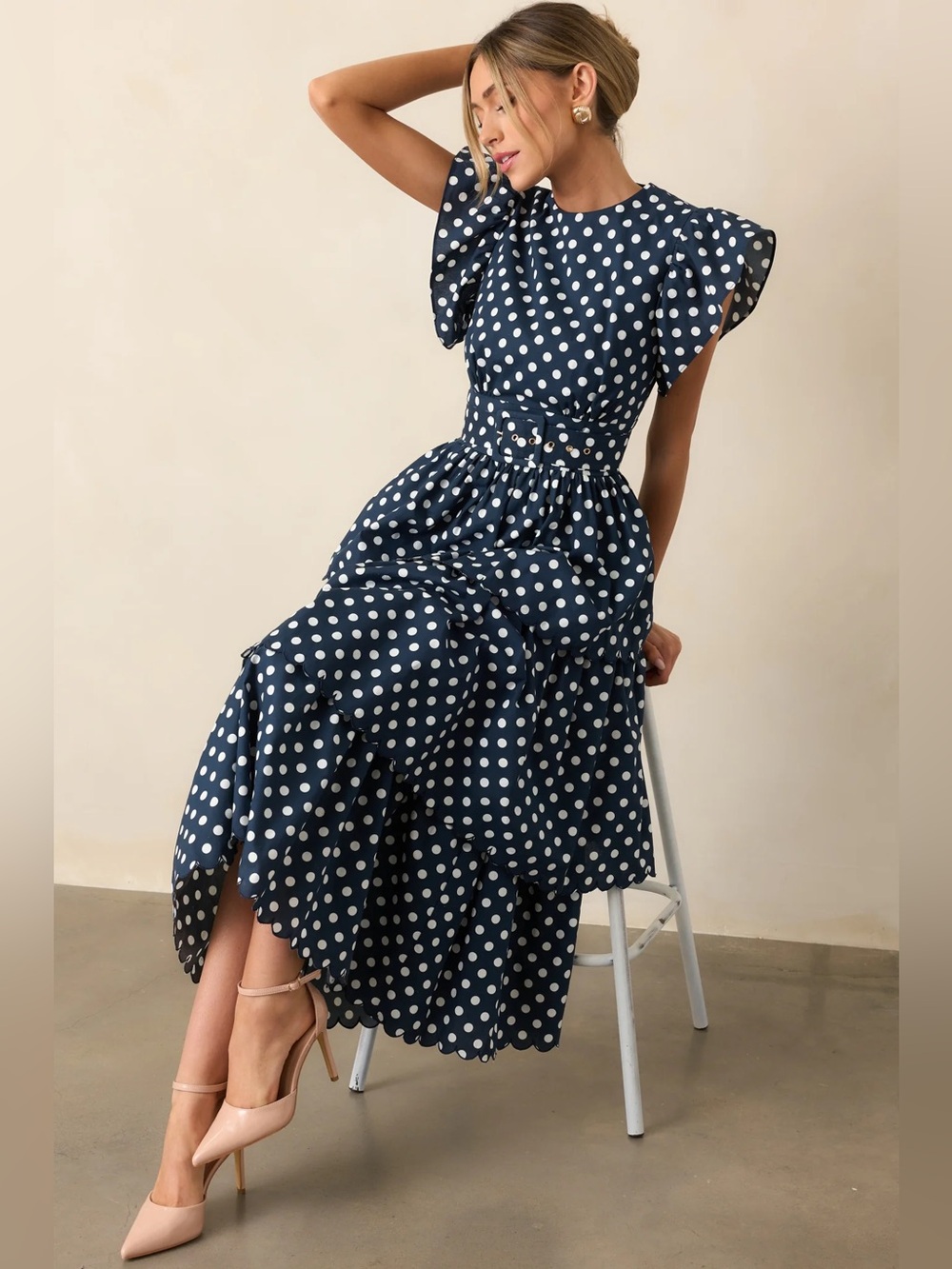 Prosperina Chelsea Navy Polka Dot Cotton Maxi Dress